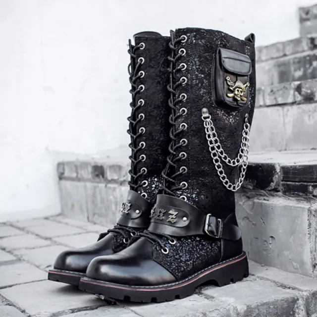 High Riding Boots Men's Frosted Locomotive Long Barrel Rock Punk Black - Shop at LoveMi