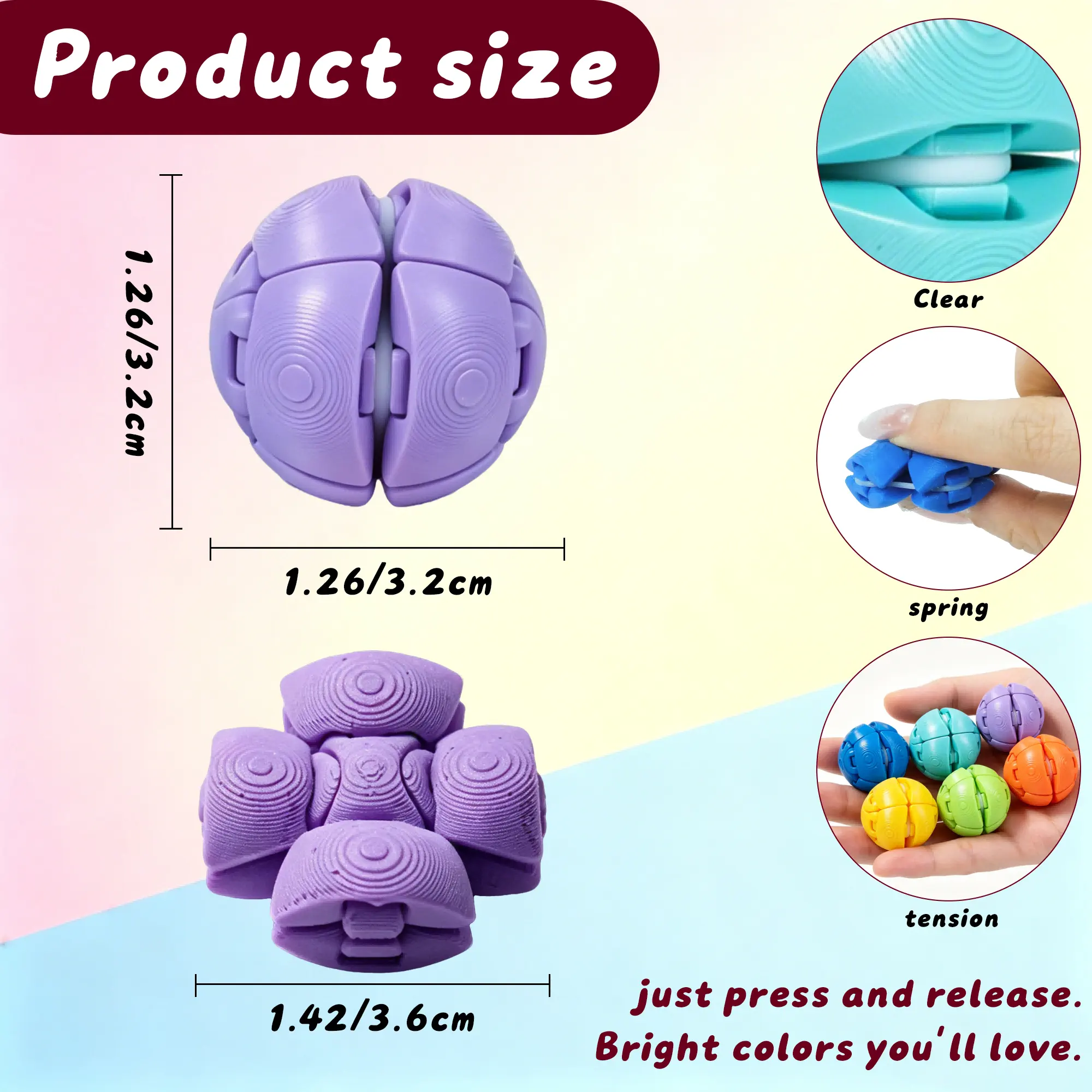 3D Printed Articulated Fidget Sphere Set, Colorful