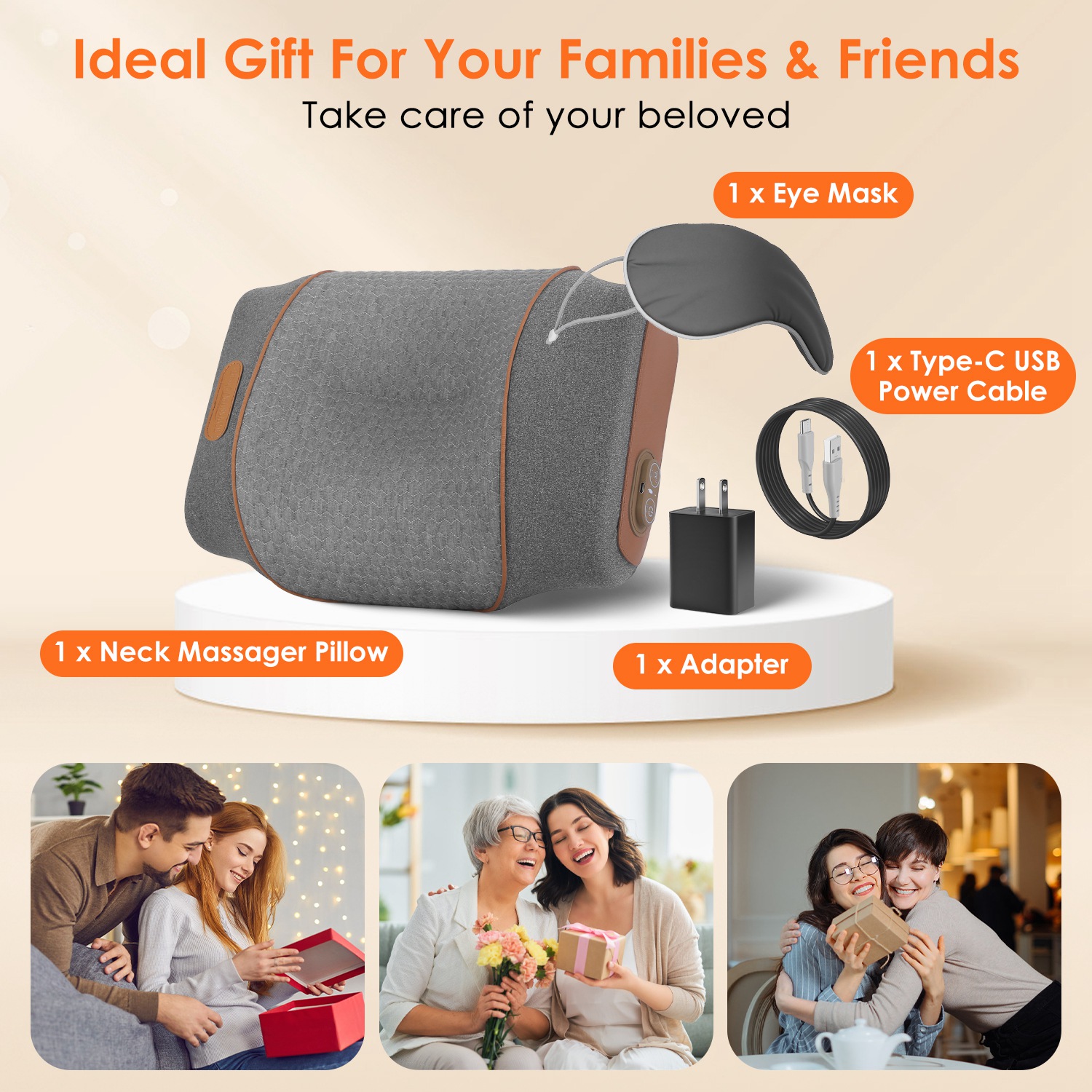 3-in-1 Neck Massager Pillow Ergonomic Massager With Heating Vibration Air Compression 30Min Timer For Neck Back Shoulder Pain Relief