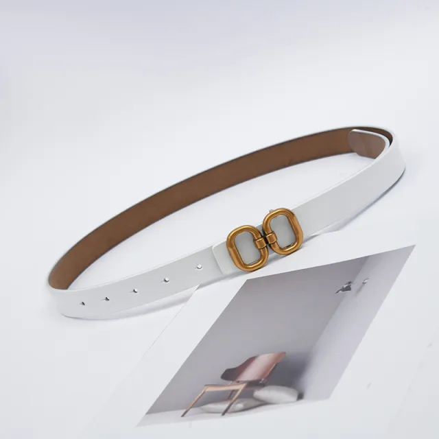 Ladies Two Layer Cowhide Belt With Butterfly Buckle White - Shop at LoveMi