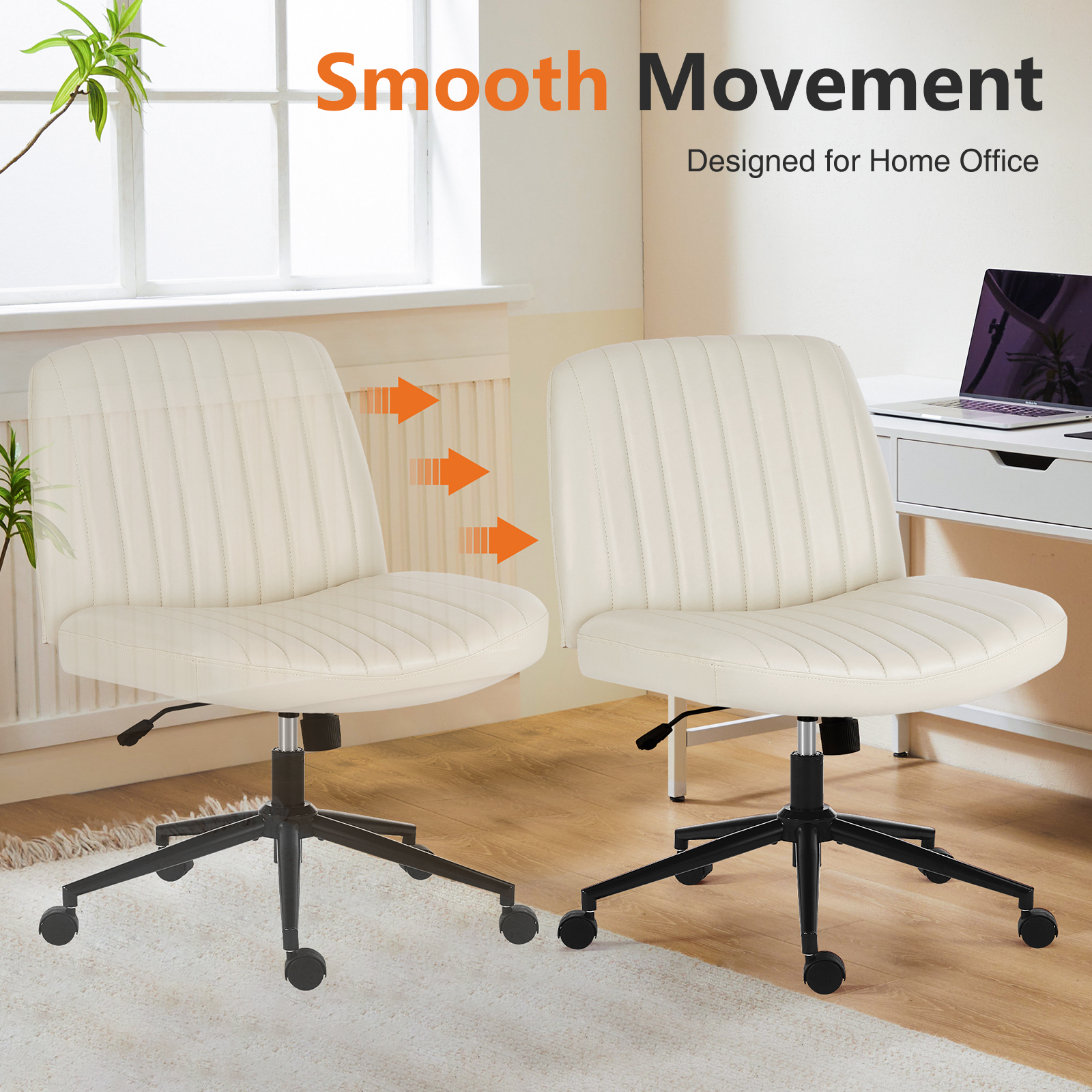 Office Desk Vanity Chair Cross Legged Armless Swivel Fabric Height Adjustable Wide Seat With Replaceable Wheels-Fixed Base, Comfy Task Chair Padded image 47