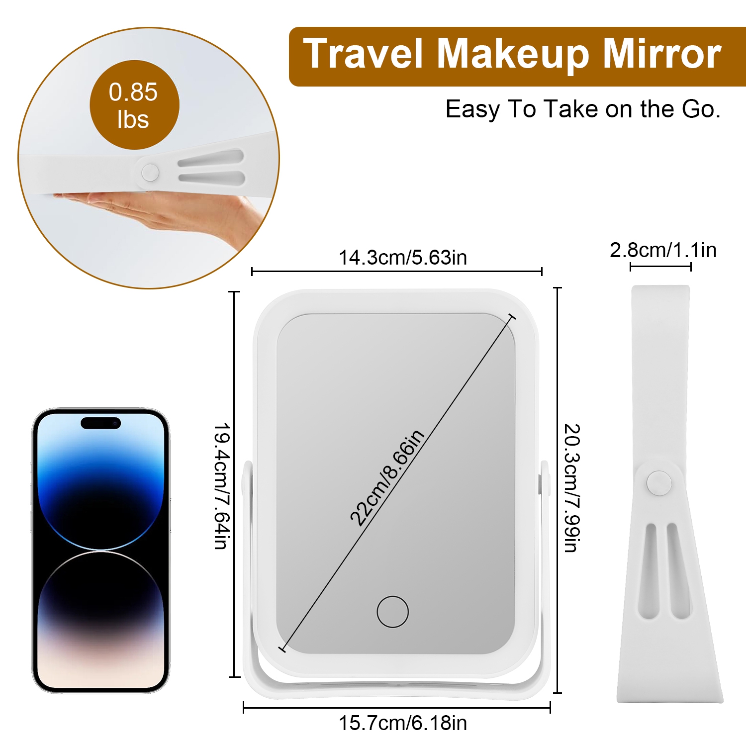 1Pc 10X Magnifying Lighted Makeup Mirror Double Sided Travel Makeup Mirror With 3 Light Colors Touch Screen USB Rechargeable 5