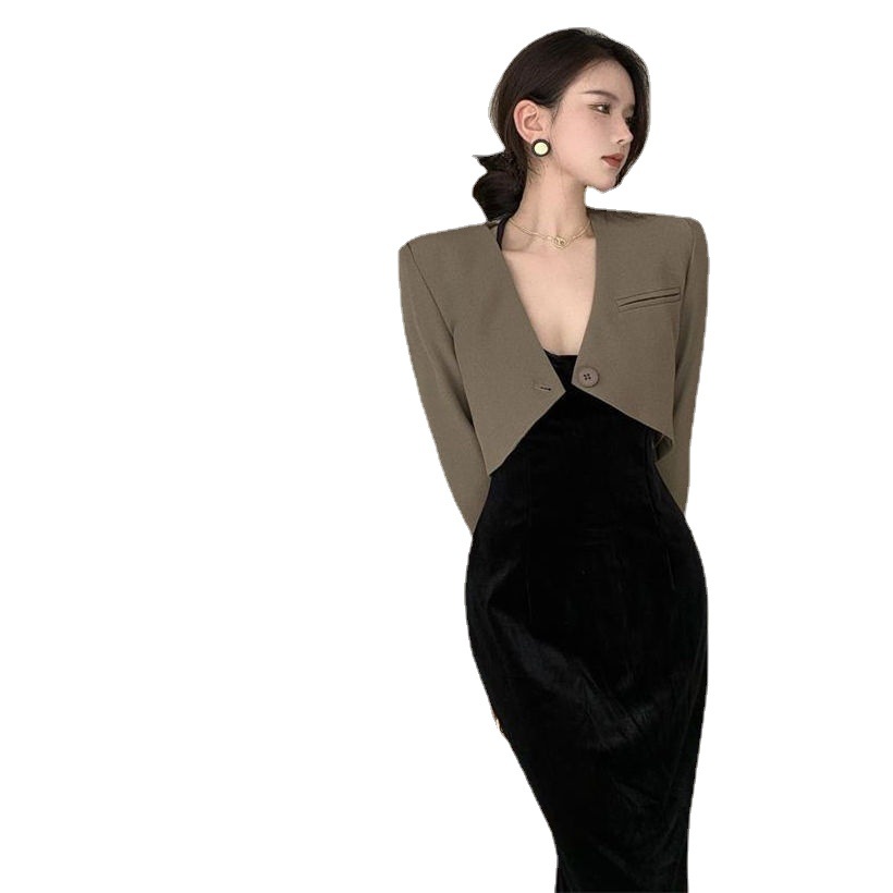 Two-piece Short Temperament Suit Jacket French Waist Strap Dress