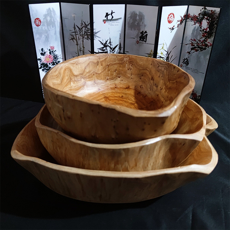 Title 4, Solid Wood Fruit Plate Salad Wooden Basin Creat...