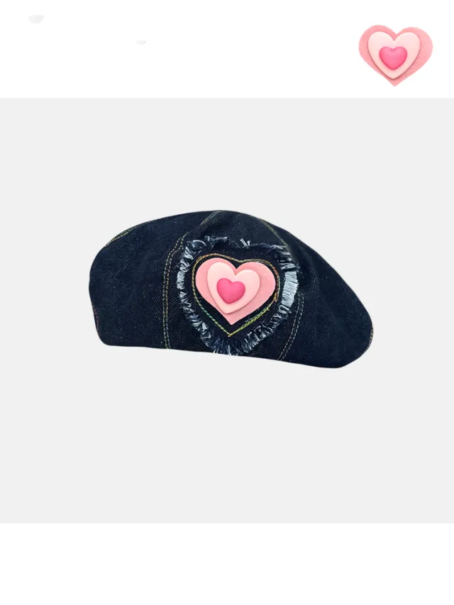Japanese Sweet Love Denim Beret Denim Dark Blue - Shop at LoveMi