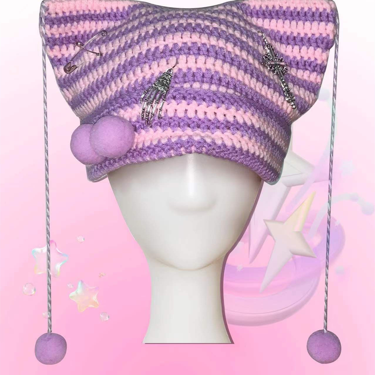 Knitted Woolen Hat Ball Cat Ears