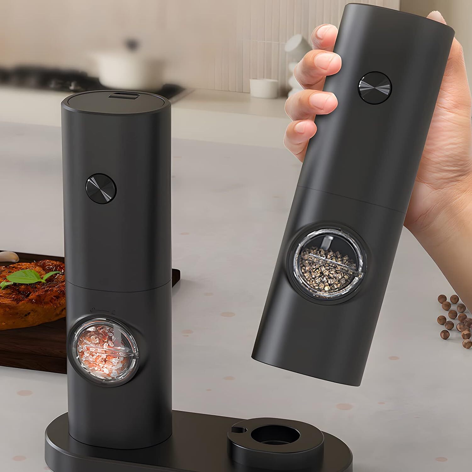 2x Electric Salt And Pepper Grinder LED Auto Mill Shaker Adjustable Coarseness 9