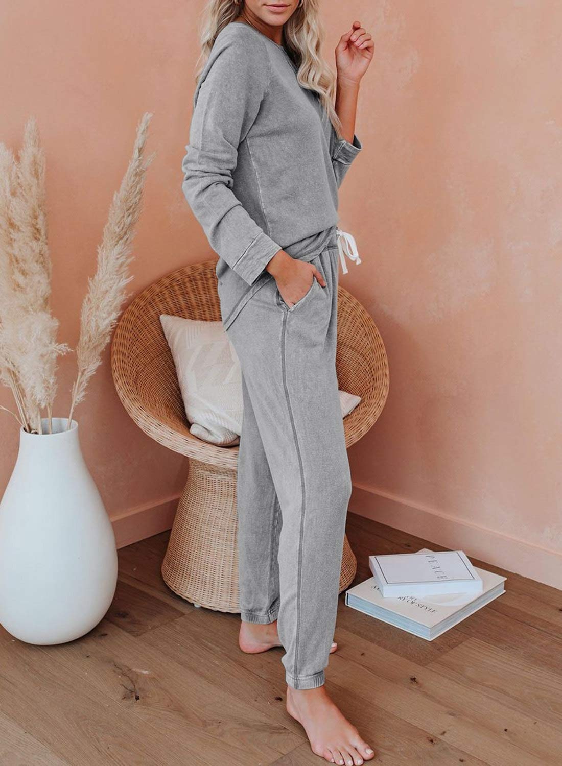 Two-piece Home Service European And American Casual Long-sleeved T-shirt Suit Women