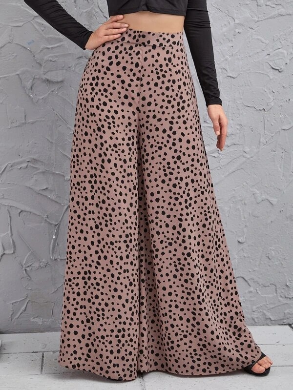 Loose High Waist Leopard Print Drape Trousers Swing Leg Pants Pink - Shop at LoveMi