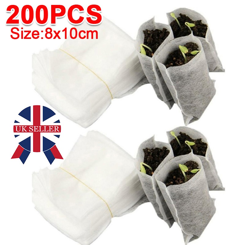 200pcs Biodegradable Nursery Bag Non-woven Fabric Plant Grow Bags White UK — image 5