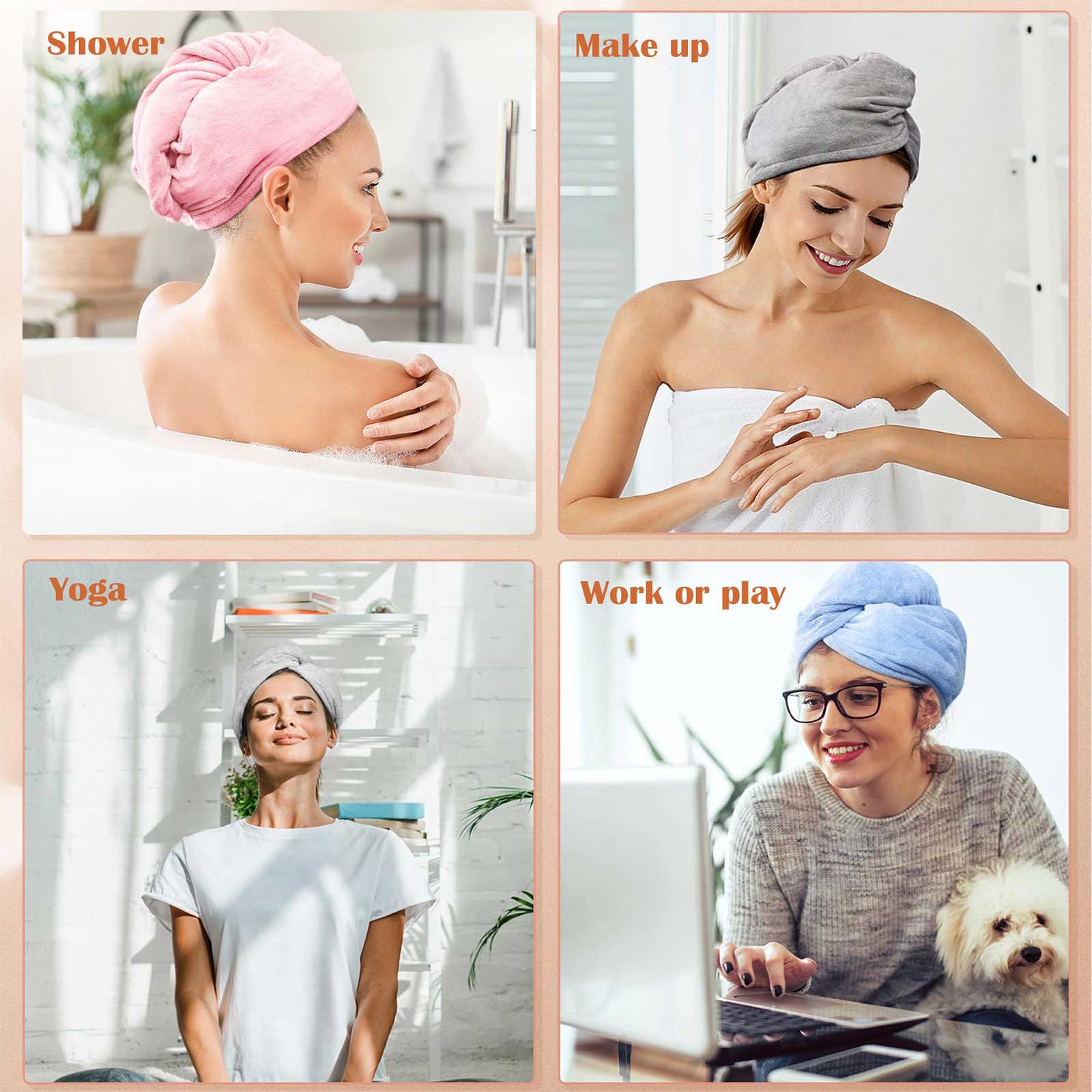 Women 3 PC Microfiber Hair Towel Wrap Ultra Absorbent Hair Turbans For Curly, Long & Thick Hair Blue,Grey,Pink 6