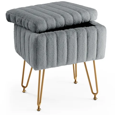 Dressing Stool And Chair With Storage Space (Gray)