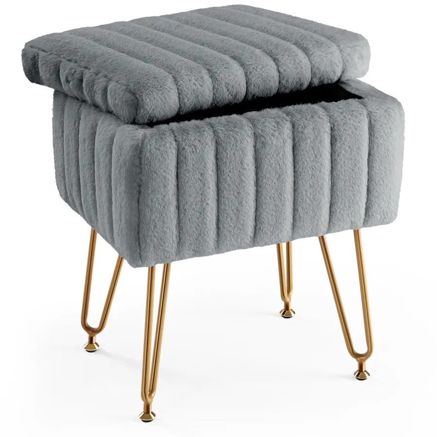 Dressing Stool And Chair With Storage Space (Gray)
