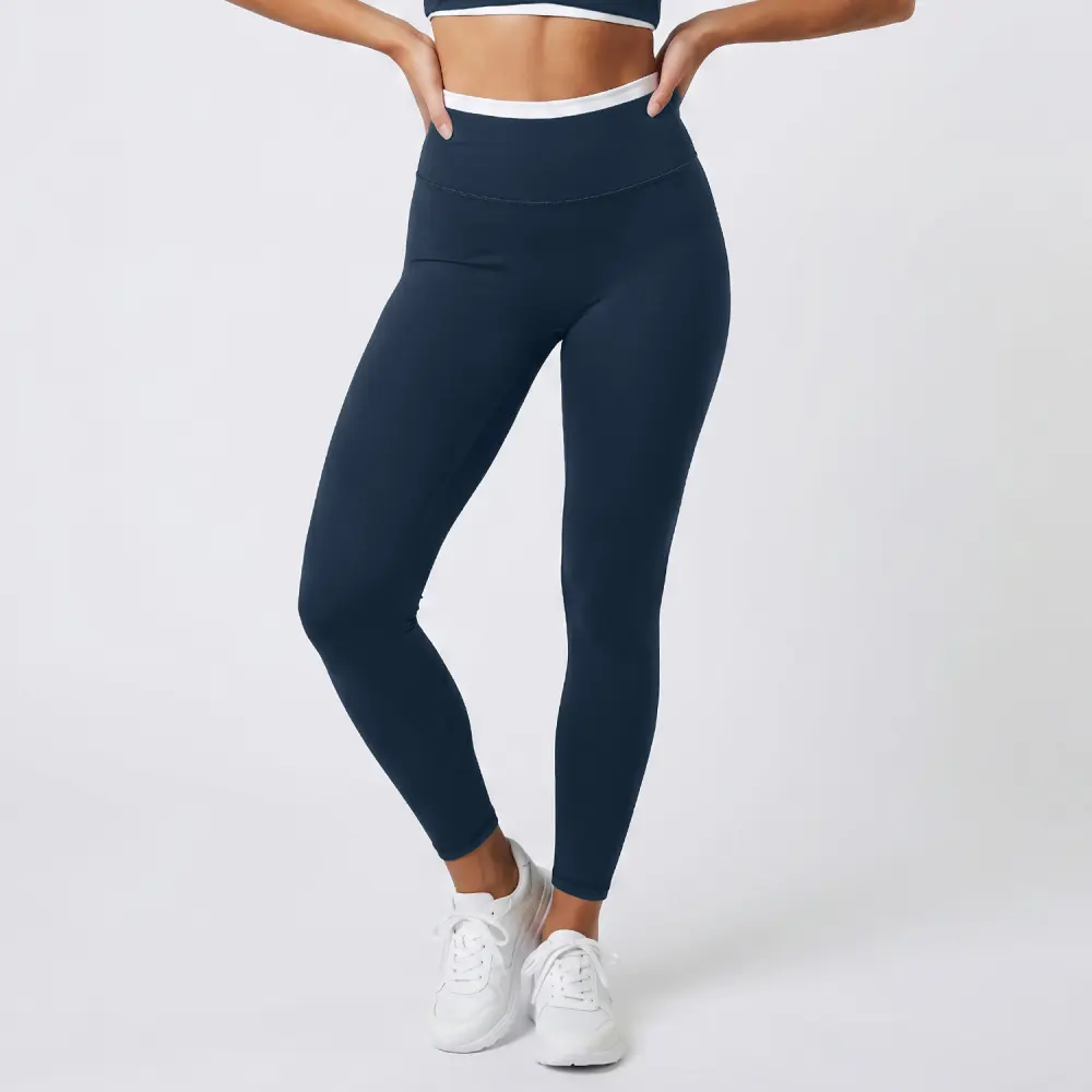 Contrast Layered High-Waist Leggings Sculpting V-Back Workout Tights