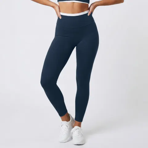 Contrast Layered High-Waist Leggings Sculpting V-Back Workout Tights