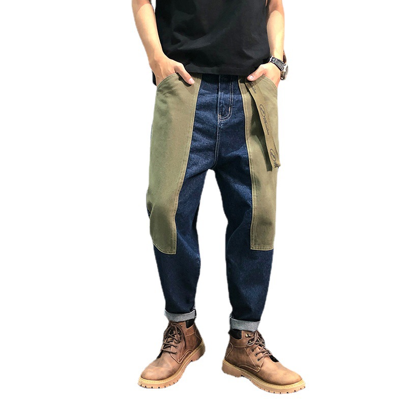 Contrasting Large Patch Loose Hip-hop Jeans