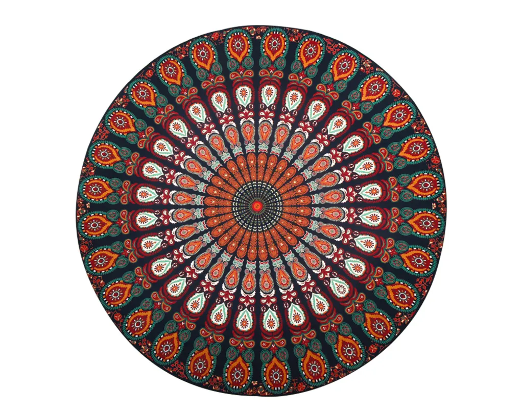 Printed Round Beach Towels And Yoga Mat - Green