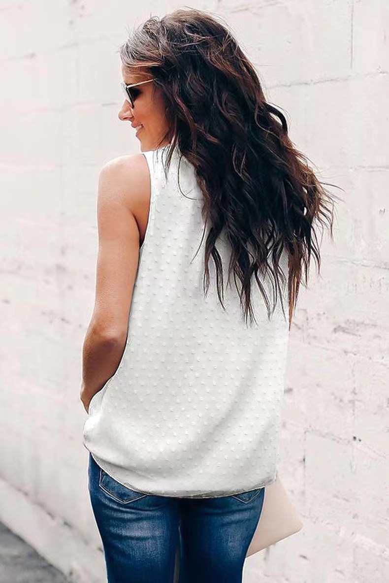 Solid Color Polka Dot Round Neck Pullover