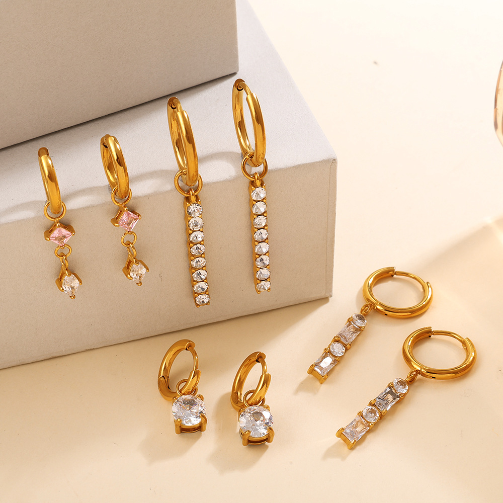 Exquisite Light Luxury Diamond Inlaid Waterdrop Ear Buckles, Elegant Geometric Circle... thumbnail 1