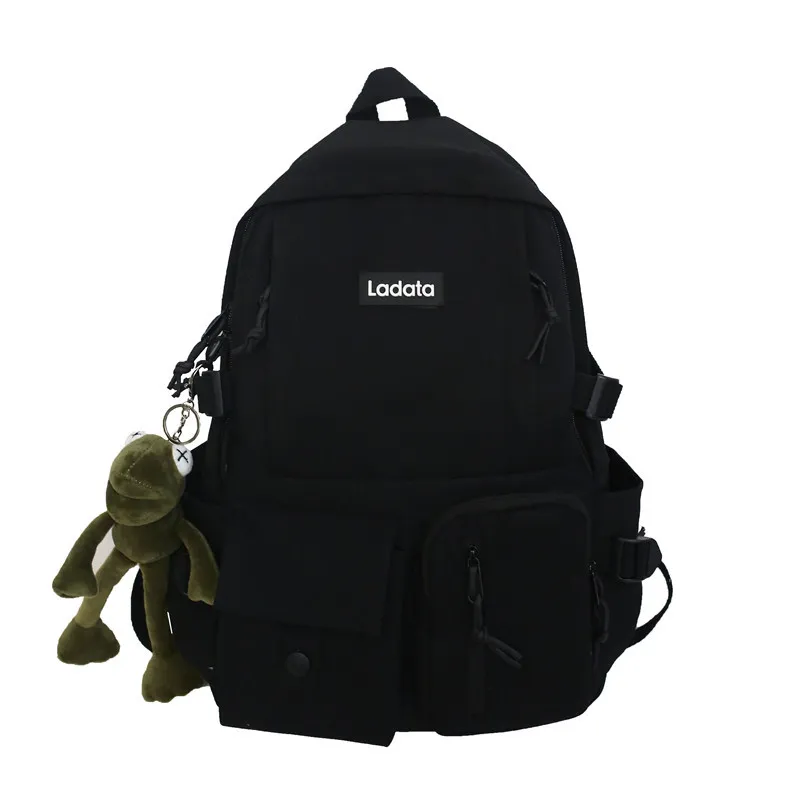 Simple Multi-pocket Backpack Students Anti-theft Junior High School College Schoolbag Casual Large Capacity Computer Bags - Black