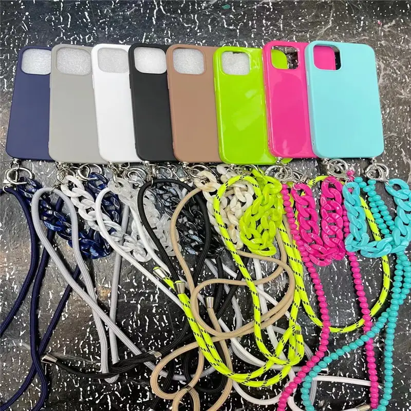 Solid Color Diagonal Double Lanyard Phone Case