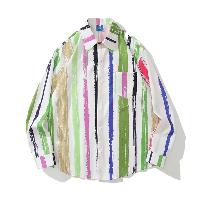 Men's Japanese Graffiti Striped Print Shirt