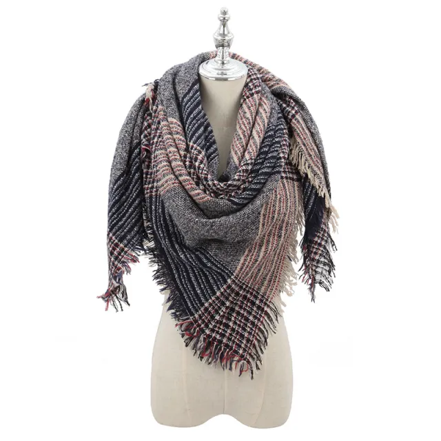 New Style Circle Yarn Square Scarf Shawl Color Plaid 5 Style - Shop at LoveMi