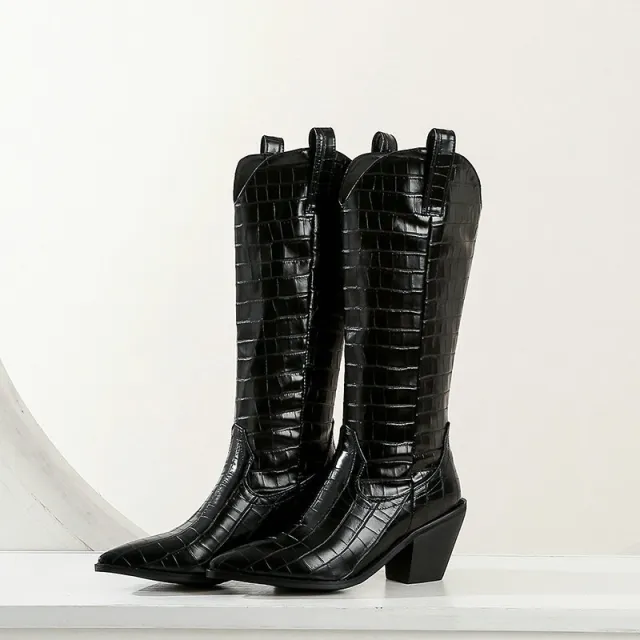 Long Boots Thick Heel Boots Women's Casual Knee length Boots High Boots Black - Shop at LoveMi