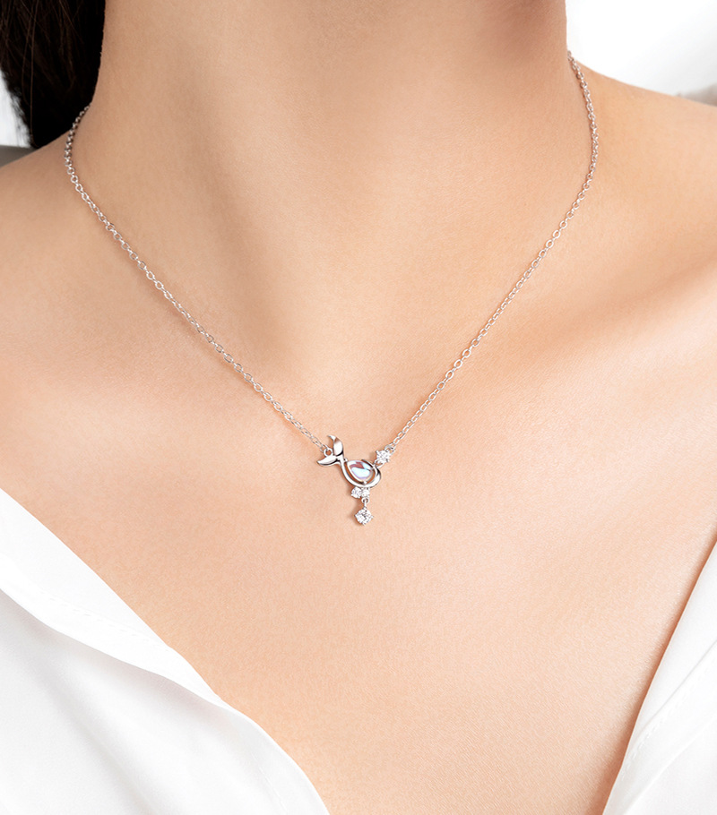 Affordable Luxury Fashion Moonstone Pendant Blue Whale Clavicle Chain