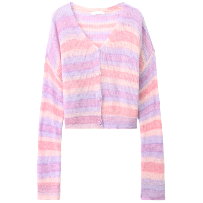 Rainbow Striped Knitted Cardigan Women's Spring Clothing