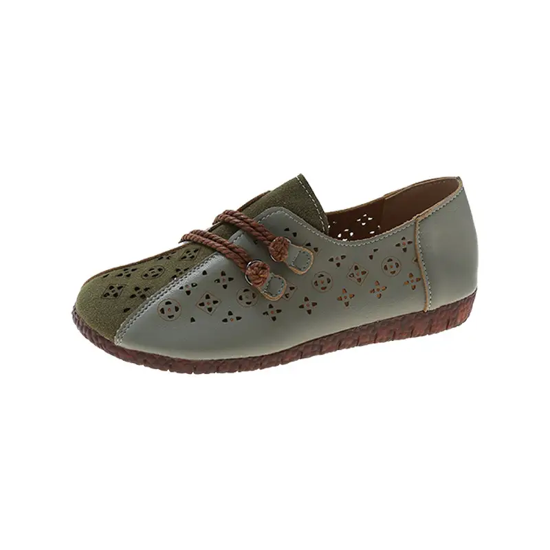 Retro Ethnic Style Buckle Hollowed Out Shoes For Women