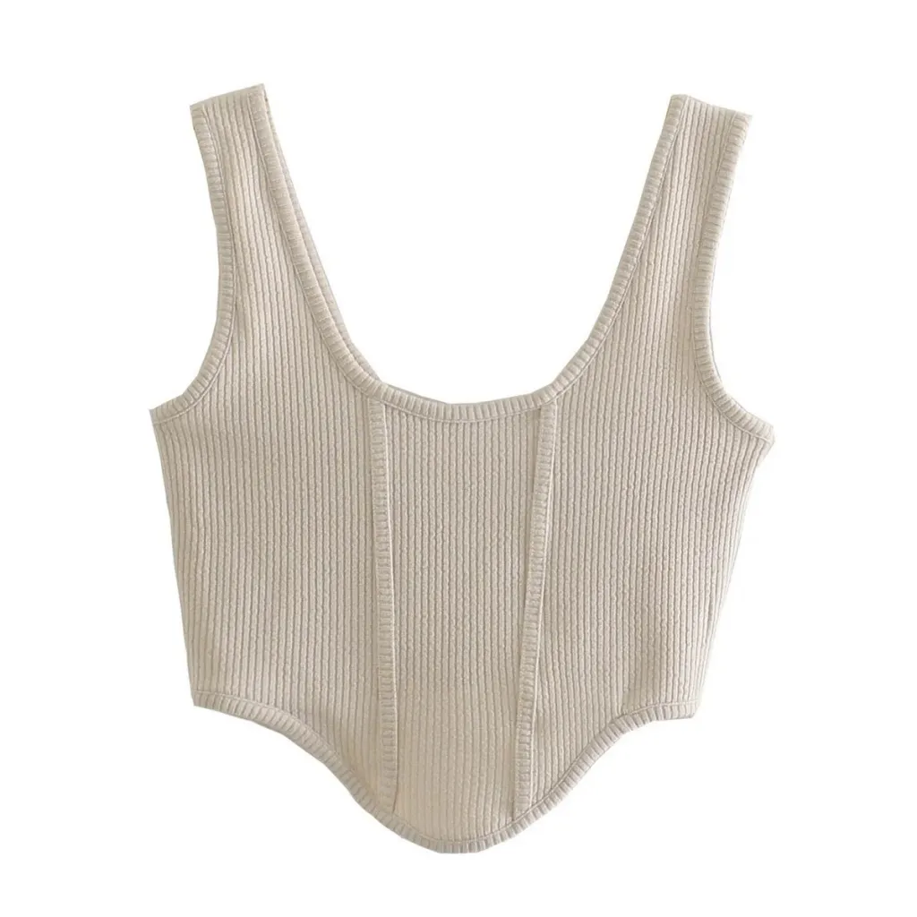 Women's New Style Short Curved Thread Vest - Apricot