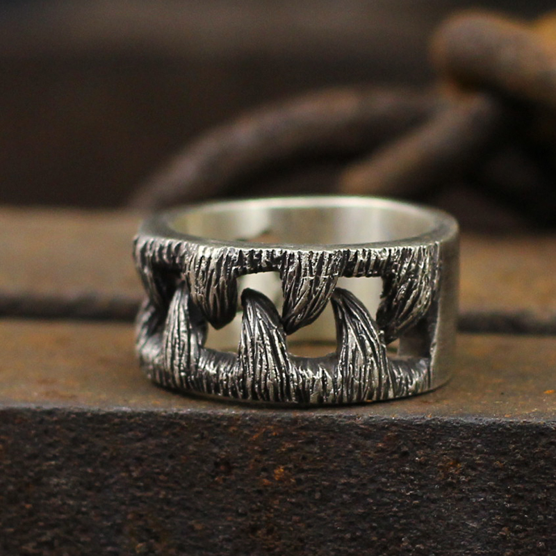 Title 6, Anillo de acero de titanio para hombre con dien...