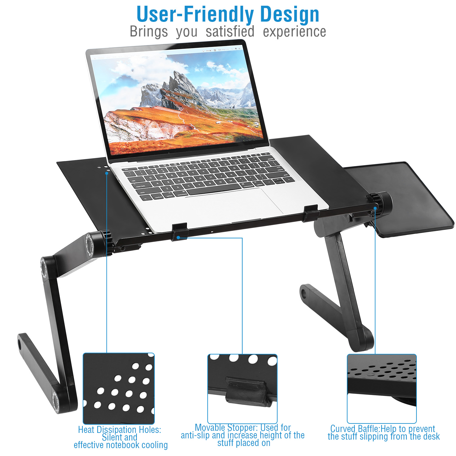1Pc Foldable Laptop Table Bed Notebook Desk With Mouse Board Aluminum Alloy Breakfast Snacking Tray For Home Office Travel Use 10