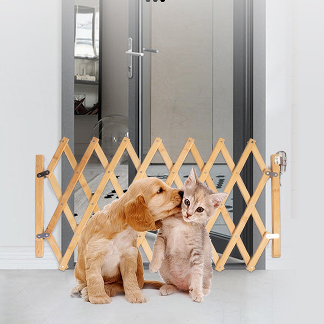 Retractable Wooden Dog Gate Pet Baby Safety Fence Barrier Doorways Stairs Garden 11