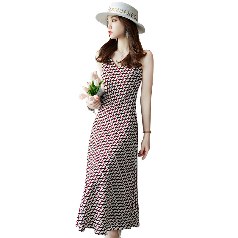 Women’s Retro Print Mid-length Suspender Skirt