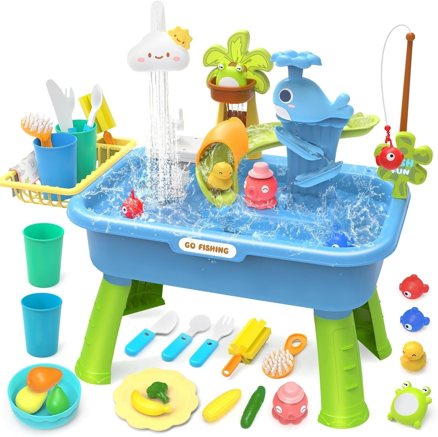 Upgraded Toddler Sand Water Table Toy Kids Fishing Fun Kitchen Play Sink UK — image 10