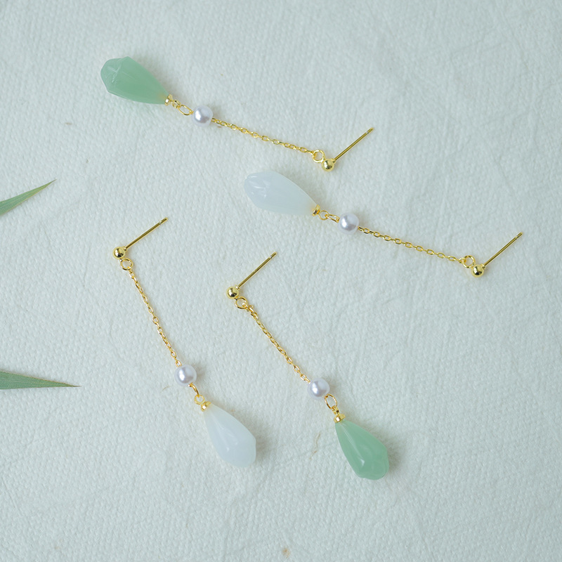 Title 2, Flowers Hetian Jade Earrings Sterling Silver Lo...