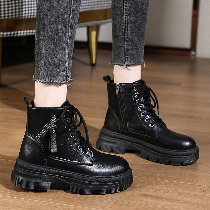 Women's Leather Platform Casual Martin Boots