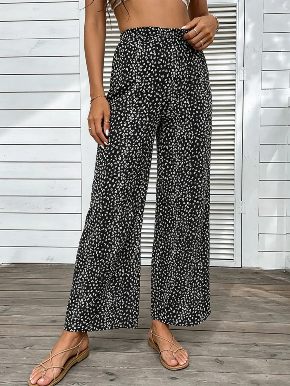 Women Elastic High Waist Wide Leg Pants