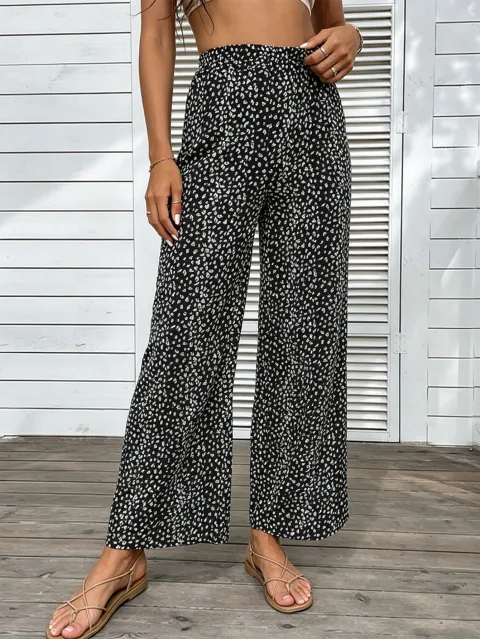 Women Elastic High Waist Wide Leg Pants