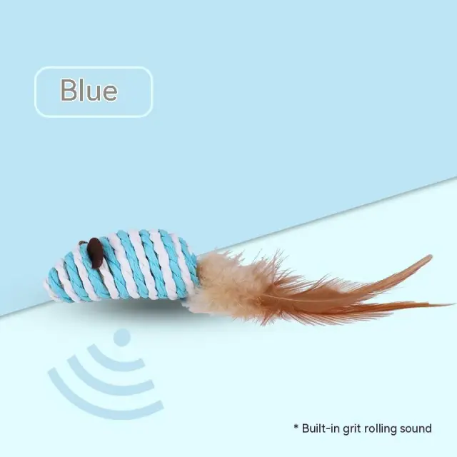 Pet Supplies Sound Grinding Feather Paper String Mouse Toy Blue - Shop at LoveMi