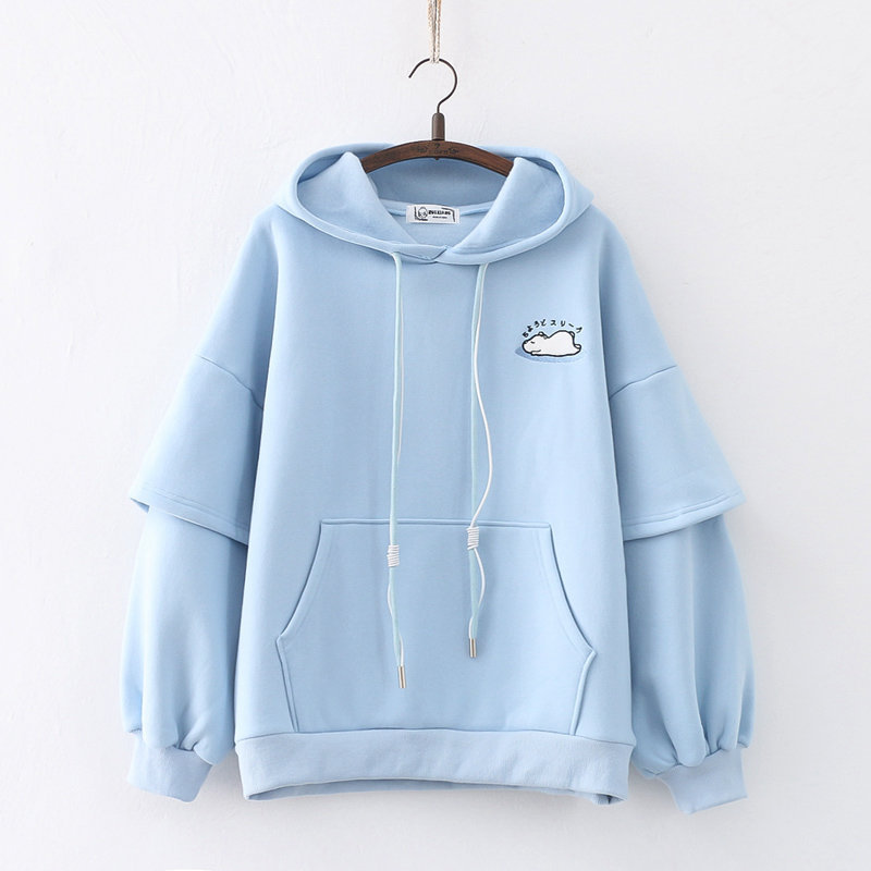 Letter Hooded Cashmere Padded Warm Sweater Blue - Shop at LoveMi
