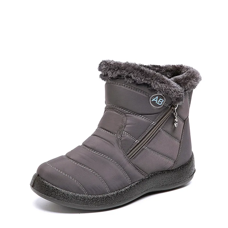 Waterproof Snow Boots Plush Warm Winter Shoes Casual Lightweight Ankle Boots - Grey