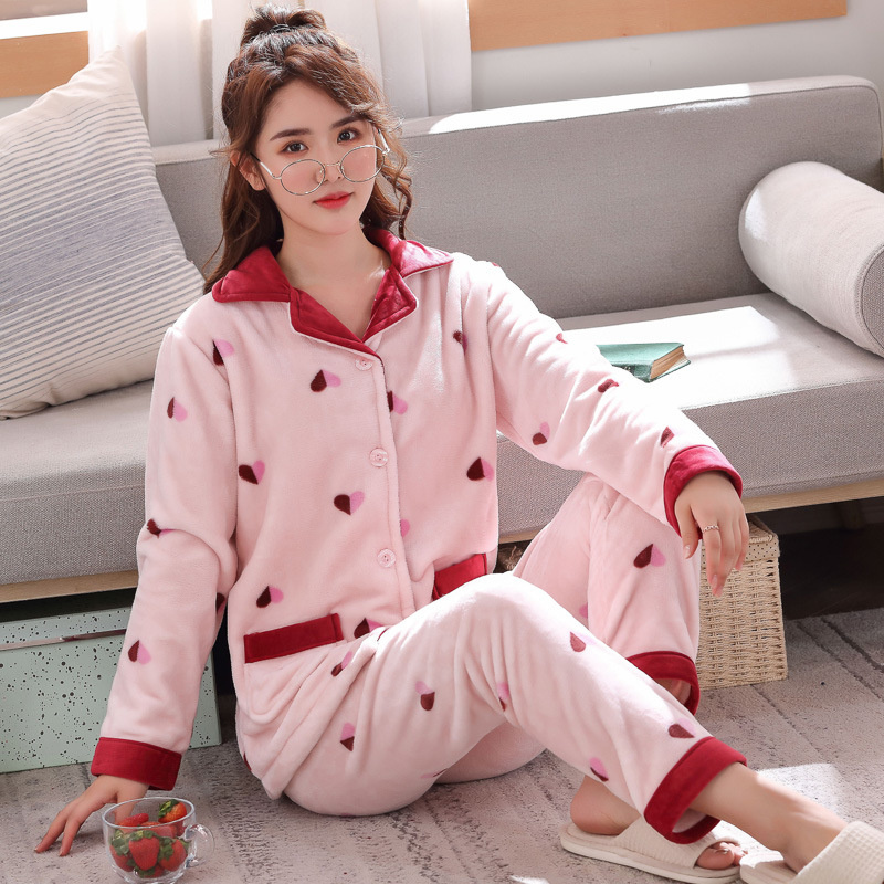 Title 3, Thickened Flannel Pajamas Ladies Cardigan Suit ...