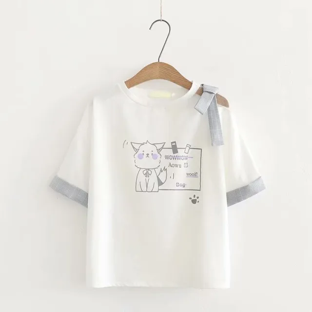 Spring And Summer New Cute Cat Short Sleeved T shirt White - Shop at LoveMi