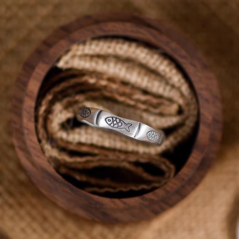 1pc 999 Sterling Silver Koi Fish & Bamboo Open Ring, Retro Lucky Style, Perfect For Daily Wear & Exam Valentine's Gift