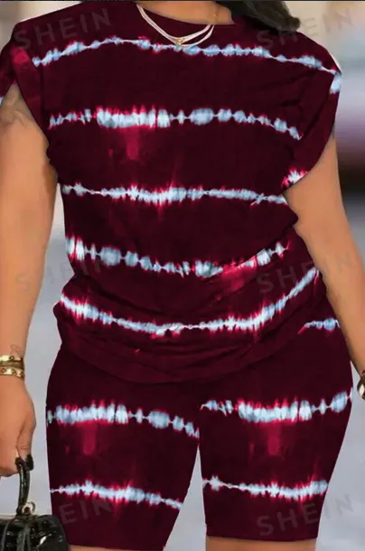 Slayr Tie Dyed Round Neck Short Sleeve Top And Shorts Red - Shop at LoveMi