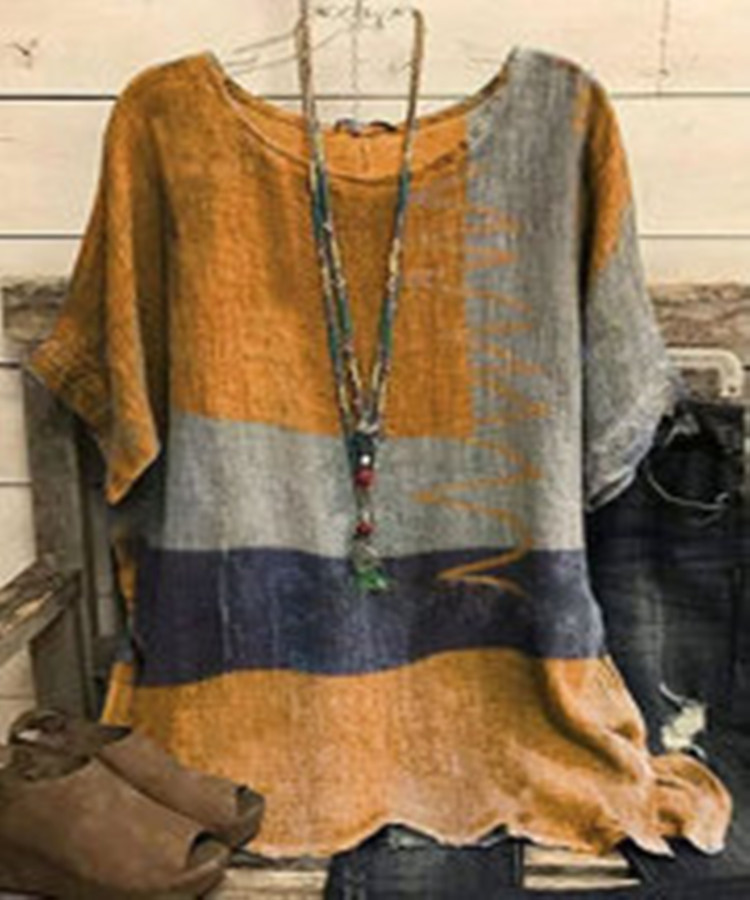 Women's Loose Printed Round Neck Short Sleeve T-shirt