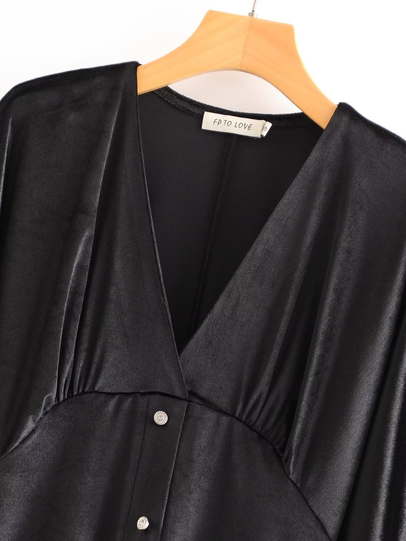 Jewelry Button Velvet Dress V-Neck
